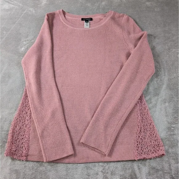 H by Halston Sweater Women’s XS Pink Wool Blend Lace Lightweight - Picture 4 of 9